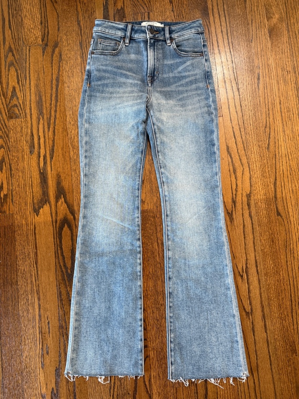 B40 Hidden Women’s 24 High-Rise Light Blue Flare Jeans with Raw Hem